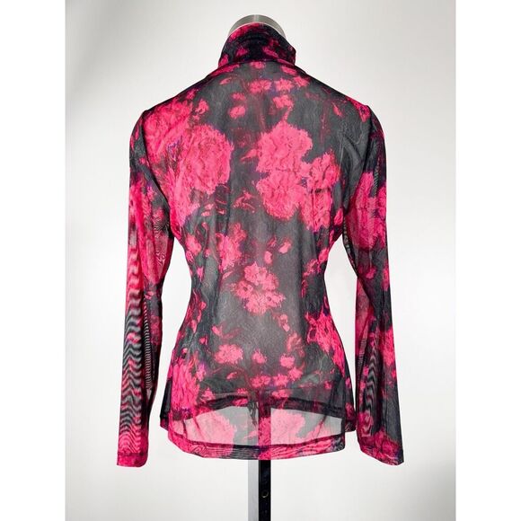 White House Black Market Pink Black LS Mesh Turtleneck Size Small Sheer - Picture 3 of 8